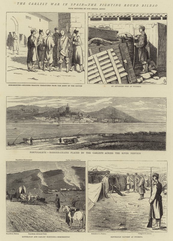 Carlistkriget i Spanien, stridsrundan i Bilbao av Alfred Chantrey Corbould