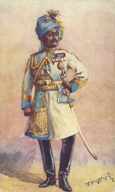 Generalmajor Maharaja Sir Pratap Singh Bahadur, indisk soldat. av Alfred Crowdy Lovett