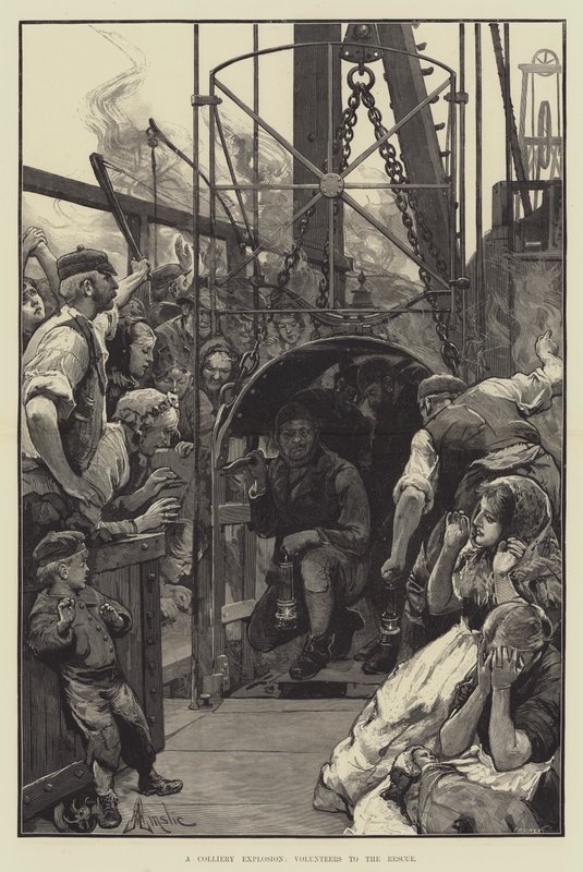 En Colliery Explosion, frivilligt till undsättning av Alfred Edward Emslie