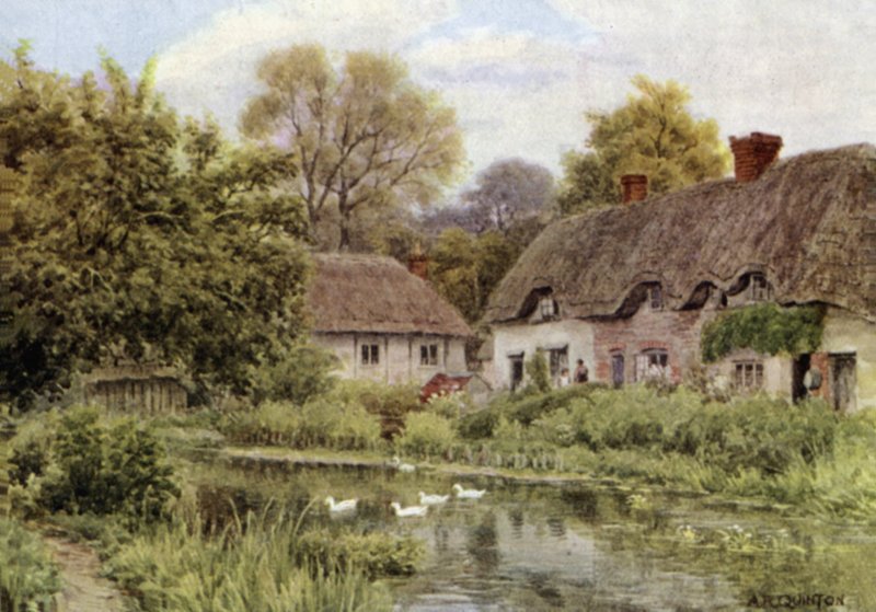 Stugor vid sjön, nära Salisbury, Wilts av Alfred Robert Quinton