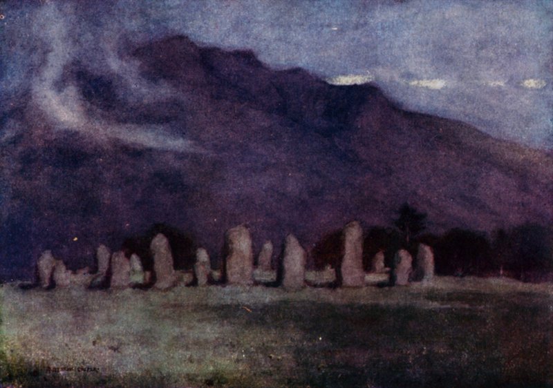 Castlerigg Stone Circle, Cumbria (färg litho) av Alfred Heaton Cooper