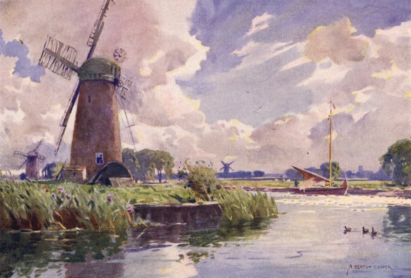 Väderkvarnar på Thurne, Norfolk av Alfred Heaton Cooper