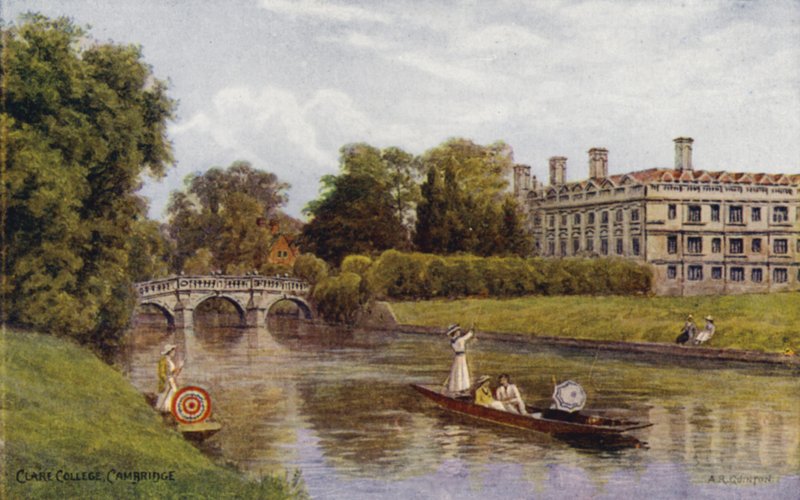 Cambridge: Clare College (färg litho) av Alfred Robert Quinton