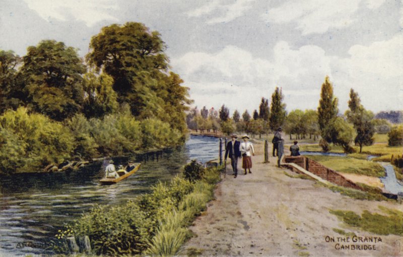 Cambridge: On the Granta (färg litho) av Alfred Robert Quinton