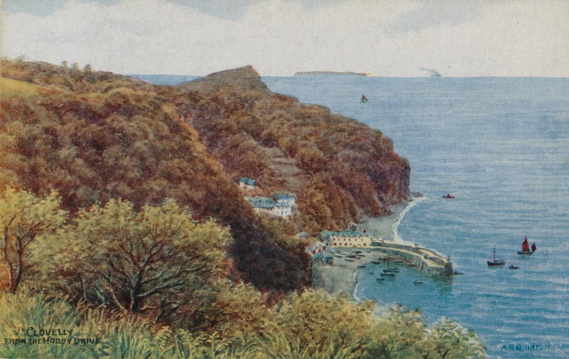 Clovelly från Hobby Drive (färg litho) av Alfred Robert Quinton