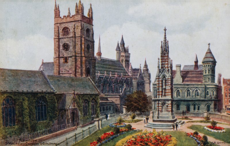 Plymouth, St Andrews Church och Guildhali av Alfred Robert Quinton