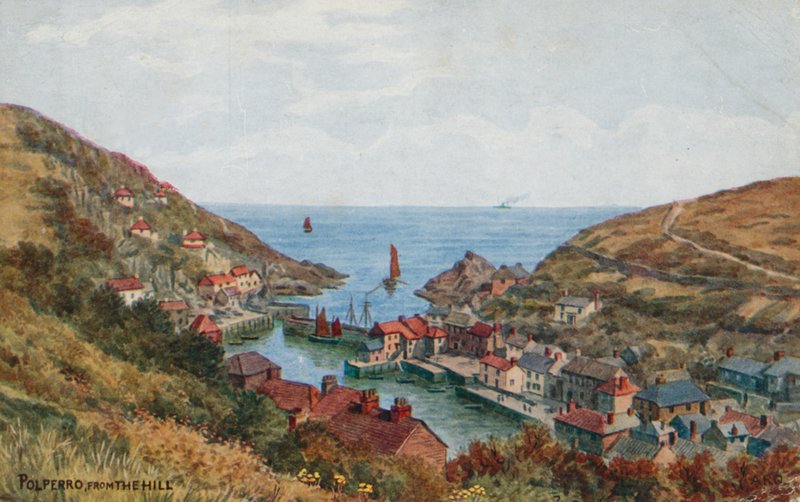 Polperro från kullen (färg litho) av Alfred Robert Quinton