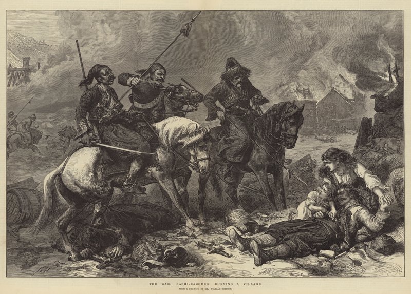 Kriget, Bashi-Bazouks som bränner en by av Alfred William Hunt