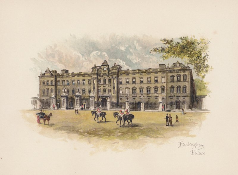 Kända London: Buckingham Palace (färglitografi) av Allan F. Barraud