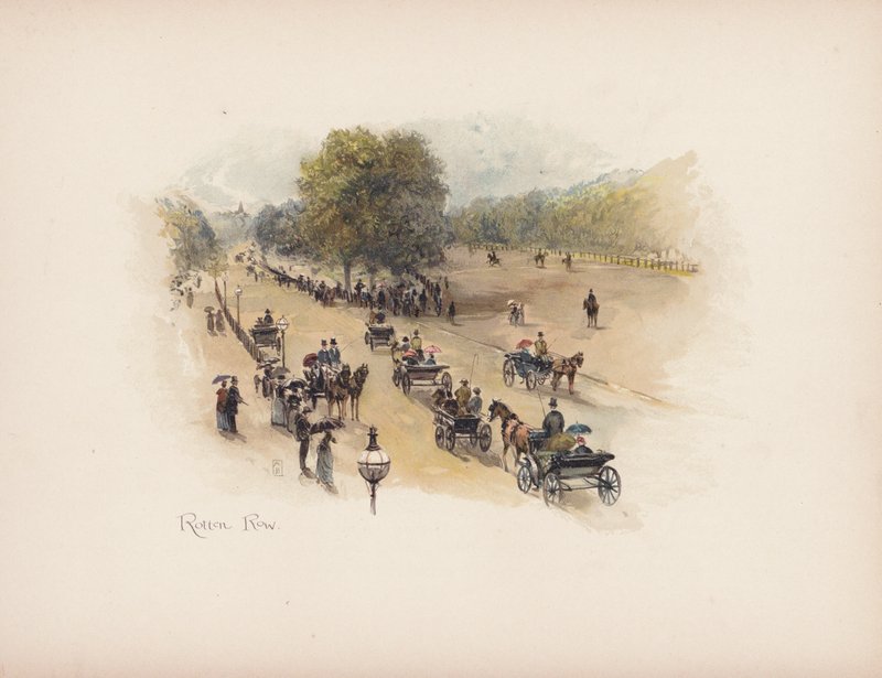 Bekant London: Rotten Row (färglitografi) av Allan F. Barraud