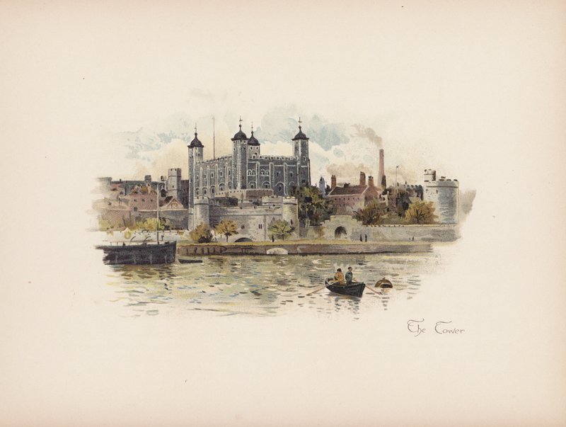 Bekanta London: The Tower (färglitografi) av Allan F. Barraud