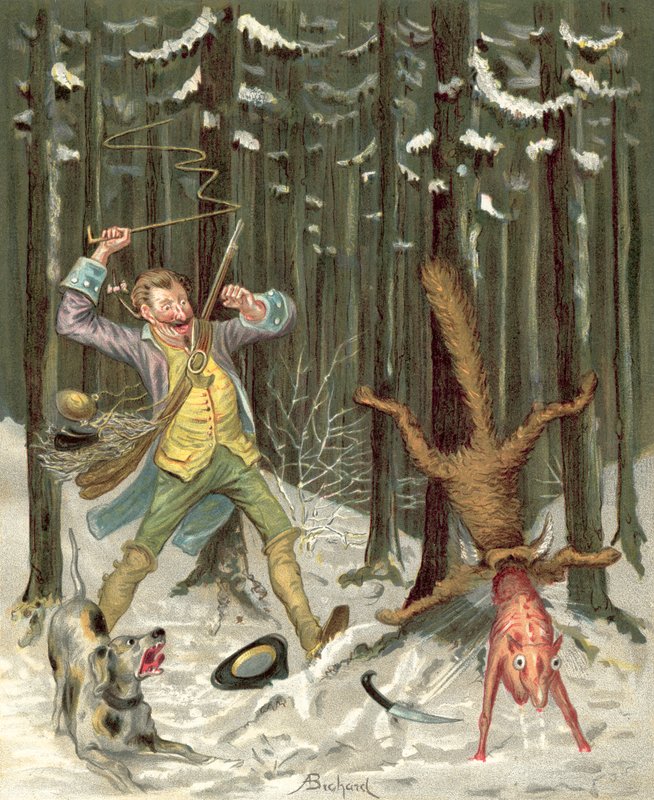 Baron Munchausens äventyr (chromolitho) av Alphonse Adolphe Bichard