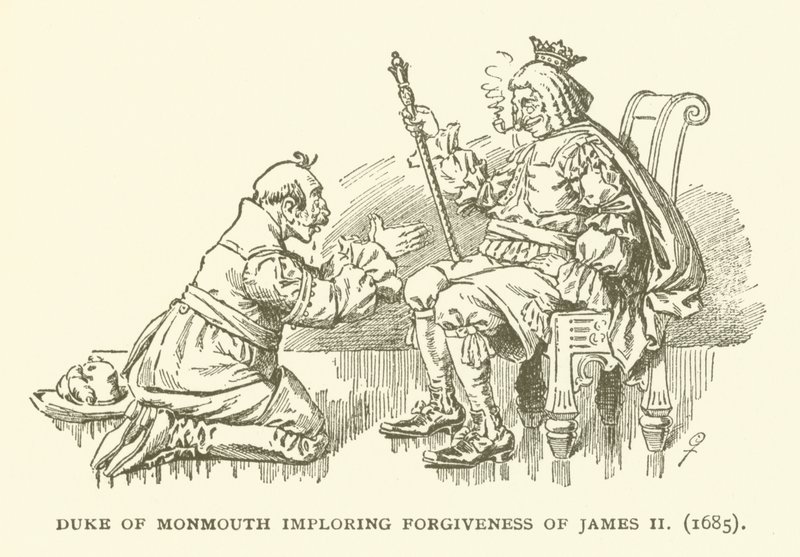 Hertigen av Monmouth vädjar om förlåtelse av Jakob II (1685) av American School