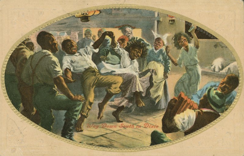 Afroamerikansk dans i Dixie (färg litho) av American School