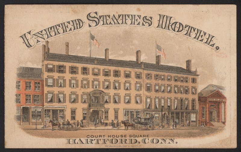 Hotel Trade Card (färgad gravyr) av American School