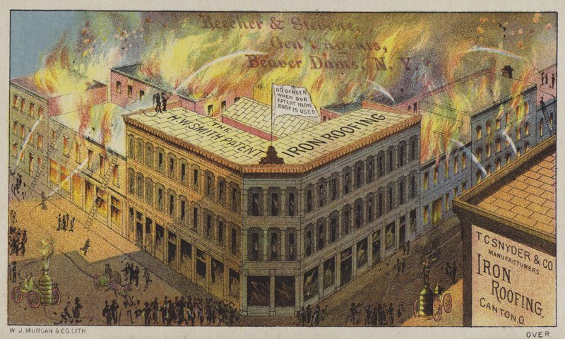 Järnsäkra byggnader för att motstå brand (chromolitho) av American School