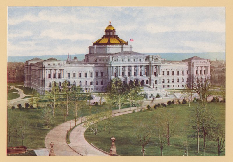 Library of Congress, Washington DC (färglitografi) av American School