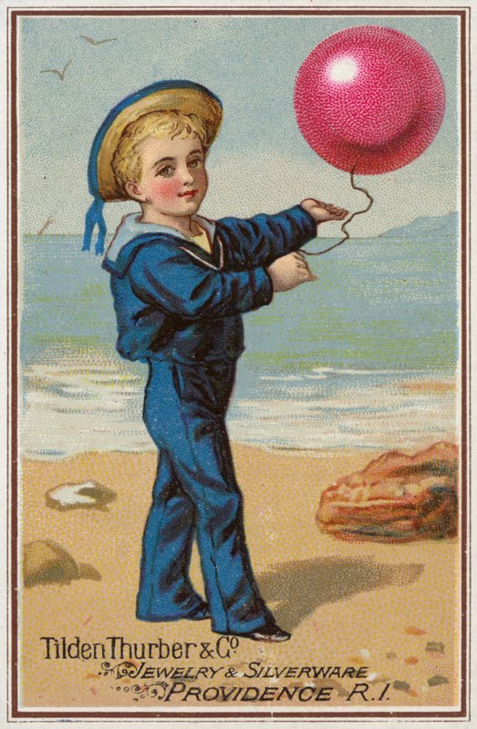 Sailor Boy håller röd ballong av American School
