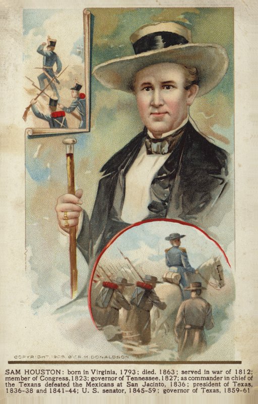 Sam Houston (färgad litografi) av American School