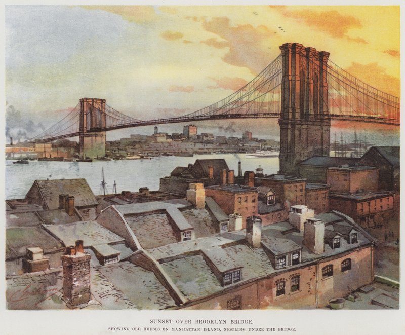 Solnedgång över Brooklyn Bridge av American School