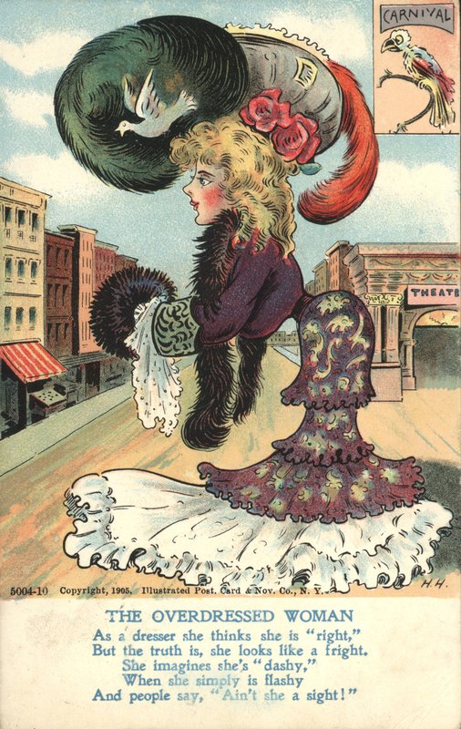 Den överklädda kvinnan (färg litho) av American School