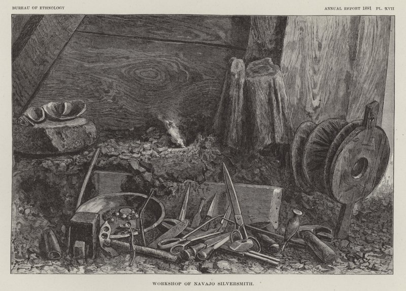 Verkstad av Navajo Silversmith av American School