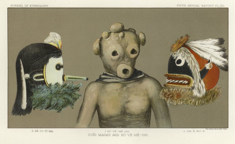 Zuni-masker och Co-Ye-in-Right av American School