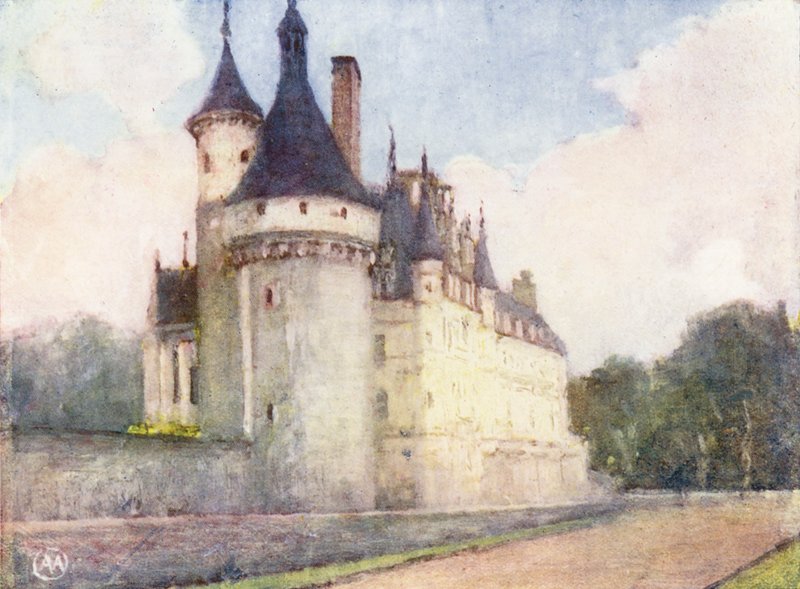 Chenonceaux från trädgården (färglitografi) av Amy B. Atkinson
