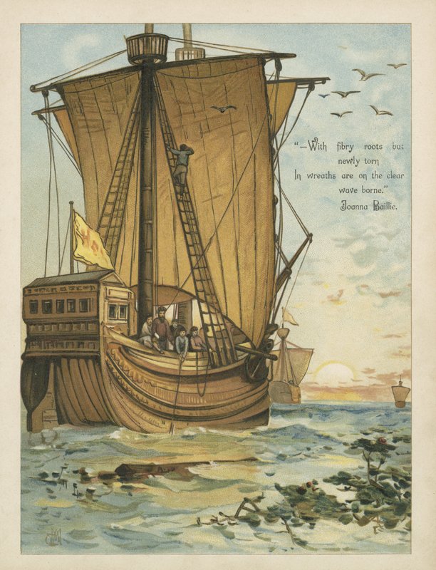 Columbus seglar genom Sargassohavet (chromolitho) av Andrew Melrose