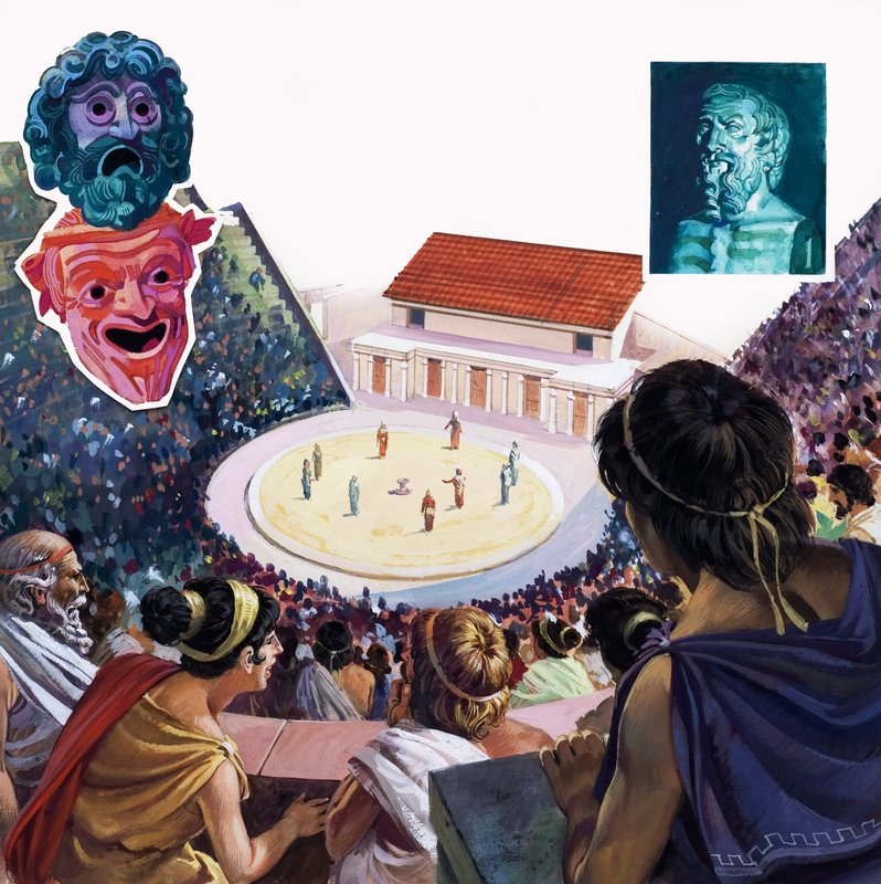 Grekisk teater (gouache på papper) av Andrew Howat