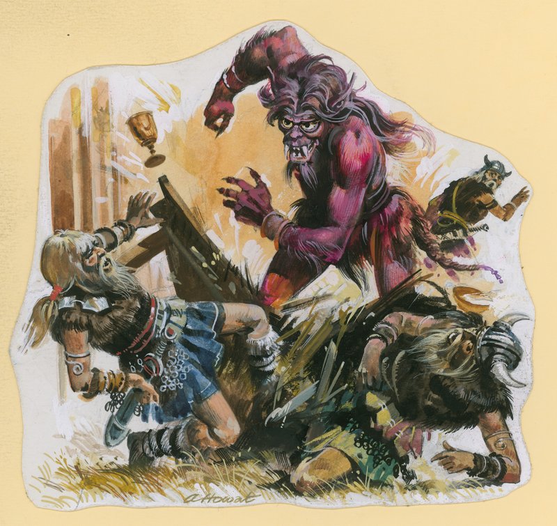 Scen ur Beowulf (gouache på papper) av Andrew Howat