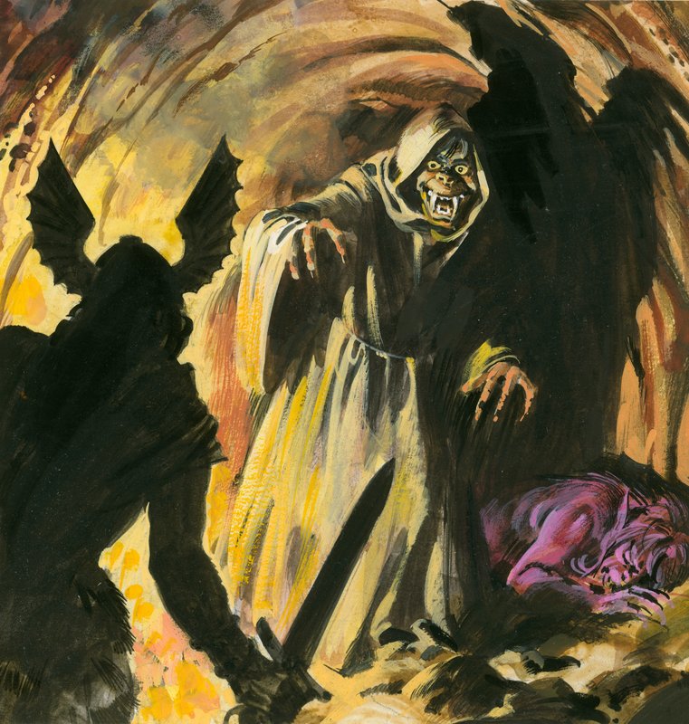 Scen ur Beowulf (gouache på papper) av Andrew Howat