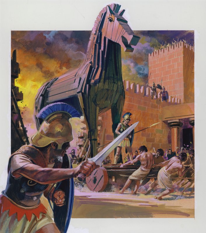 Den trojanska hästen (gouache på papper) av Andrew Howat