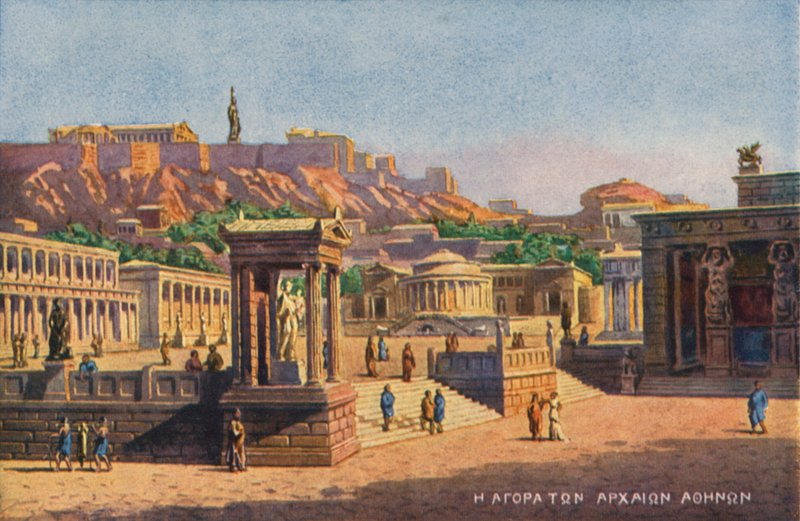 Aten i antiken (färg litho) av Angelos Giallinos