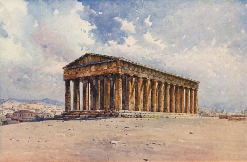 Hefaistos tempel, Aten (färg litho) av Angelos Giallinos