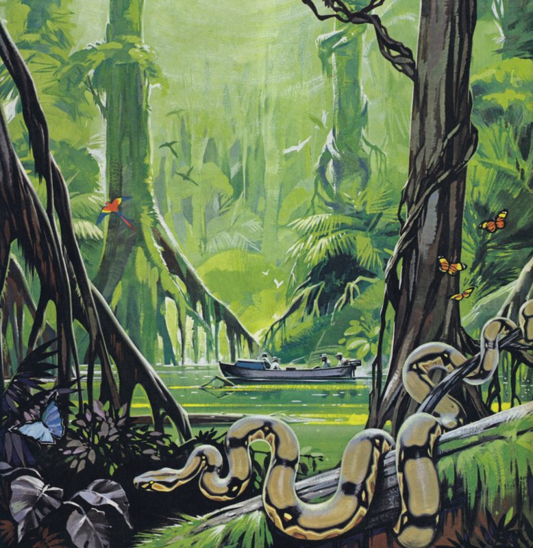 Utforskar Amazonfloden (färglitografi) av Angus McBride
