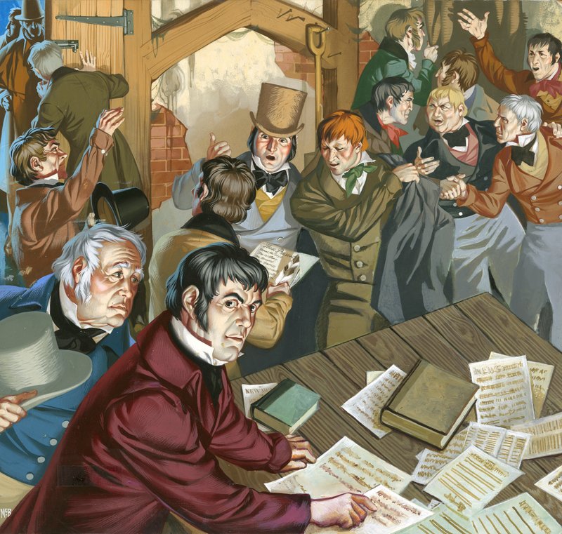 Chartisternas möte (gouache på papper) av Angus McBride