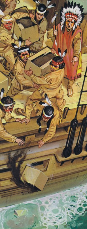 The Boston Tea Party (färglitografi) av Angus McBride