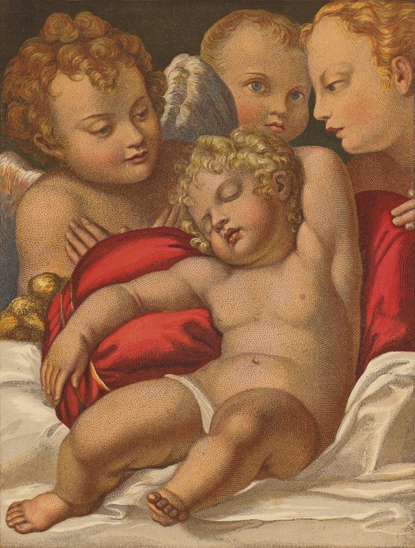 Frälsaren i späd ålder. (färglitografi) av Annibale (after) Carracci