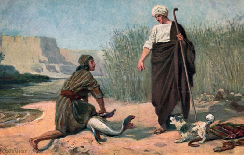 Tobias och ängeln (färg litho) av Anton Robert Leinweber