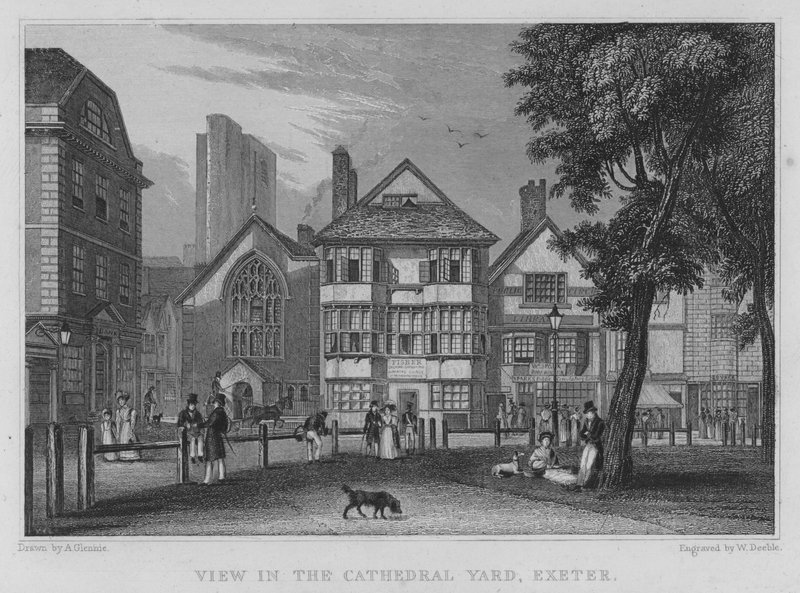 Utsikt i Cathedral Yard, Exeter (gravyr) av Arthur Glennie