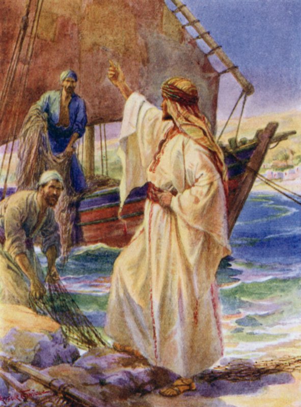Jesus kallar Petrus och Andreas (färg litho) av Arthur Twidle