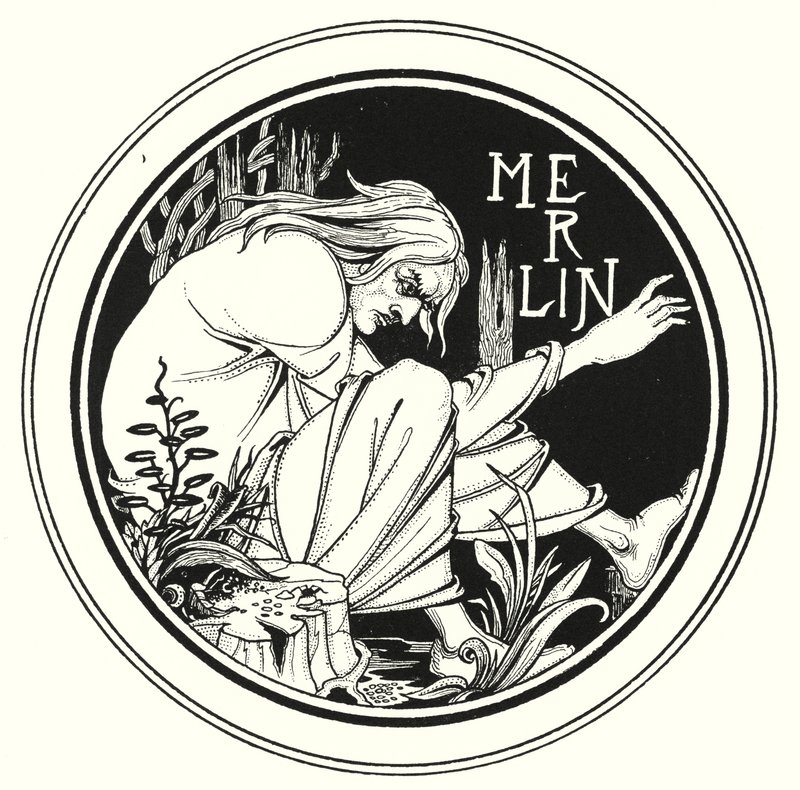 Merlin (gravyr) av Aubrey (after) Beardsley