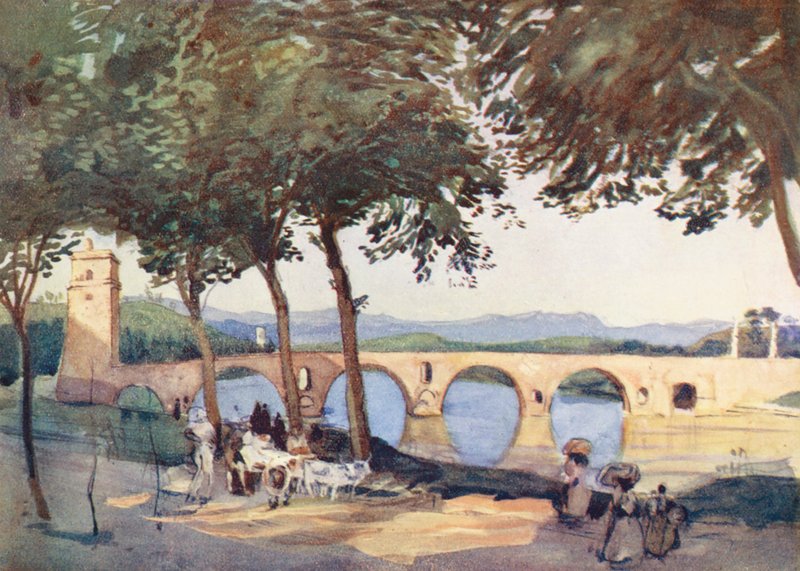 Rom: Ponte Molle (färglitografi) av Aubrey Waterfield