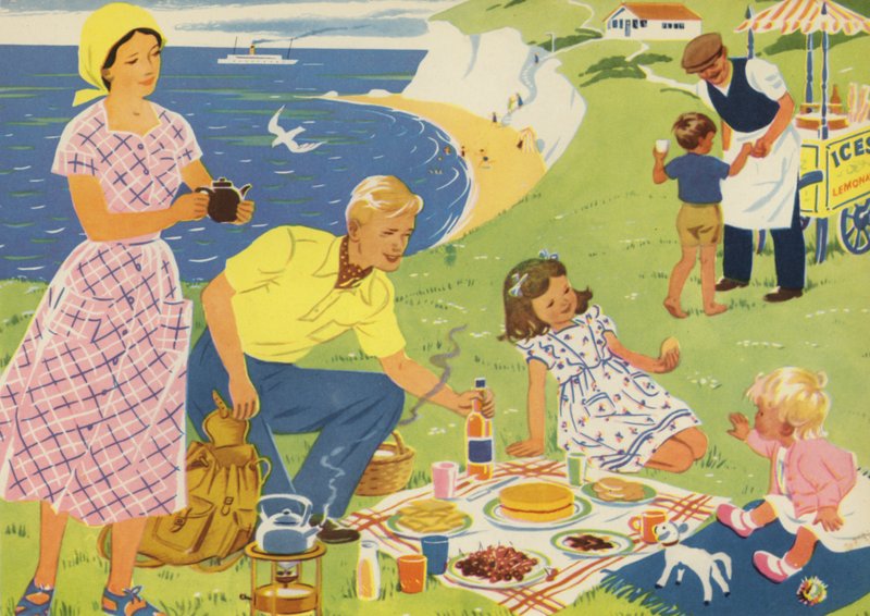En picknick (färg litho) av Audrey Brunton