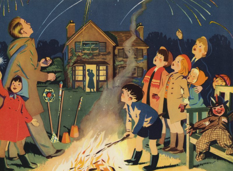 Bonfire night (färg litho) av Audrey Brunton