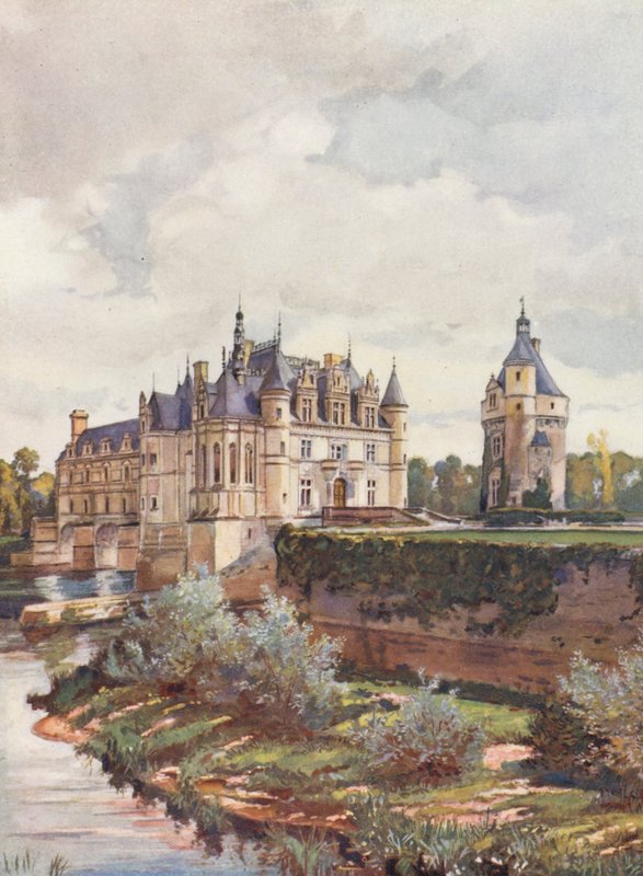 Frankrike: Le Chateau De Chenonceaux (färglitografi) av Auguste Gerardin
