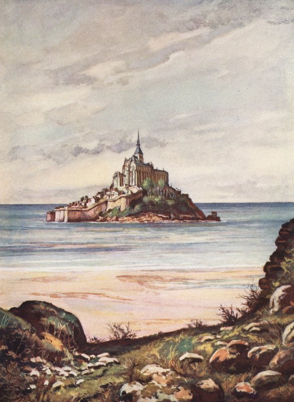 Frankrike: Mont Saint-Michel (färglitografi) av Auguste Gerardin