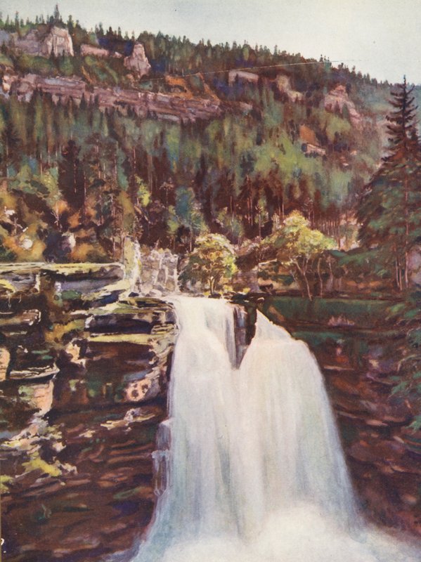 Frankrike: Le Saut Du Doubs (färglitografi) av Auguste Gerardin