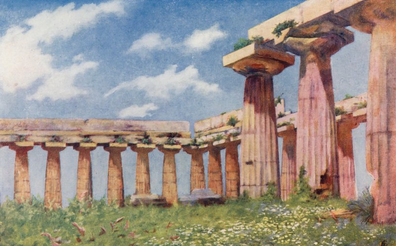 Basilikan i Paestum (färglitografi) av Augustine Fitzgerald